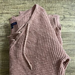 Pink Knit Sweater with Ties
